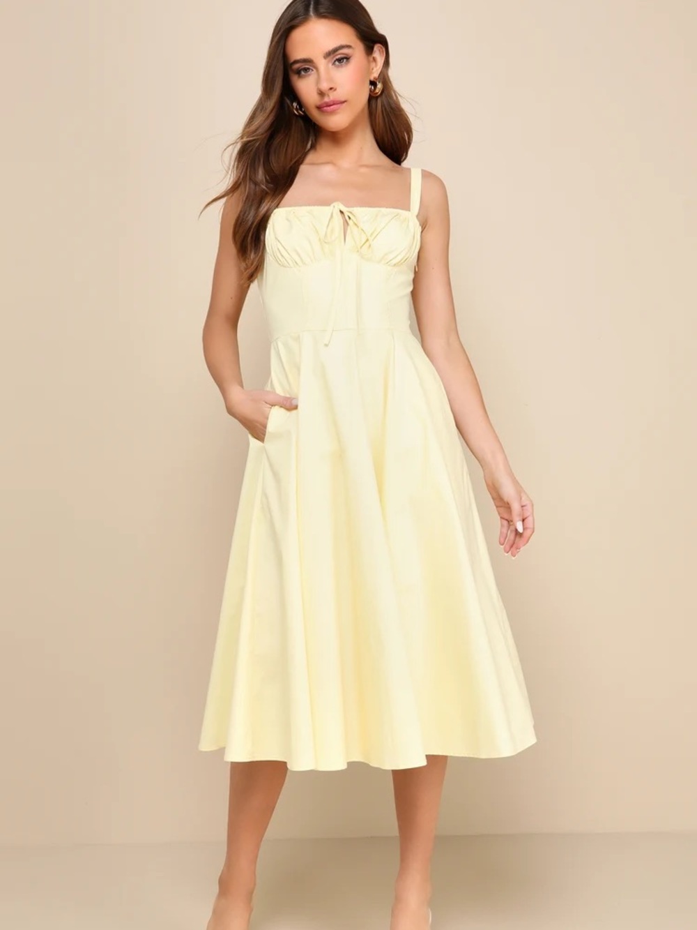 Lulus Charisma Bustier Midi Dress with Pockets